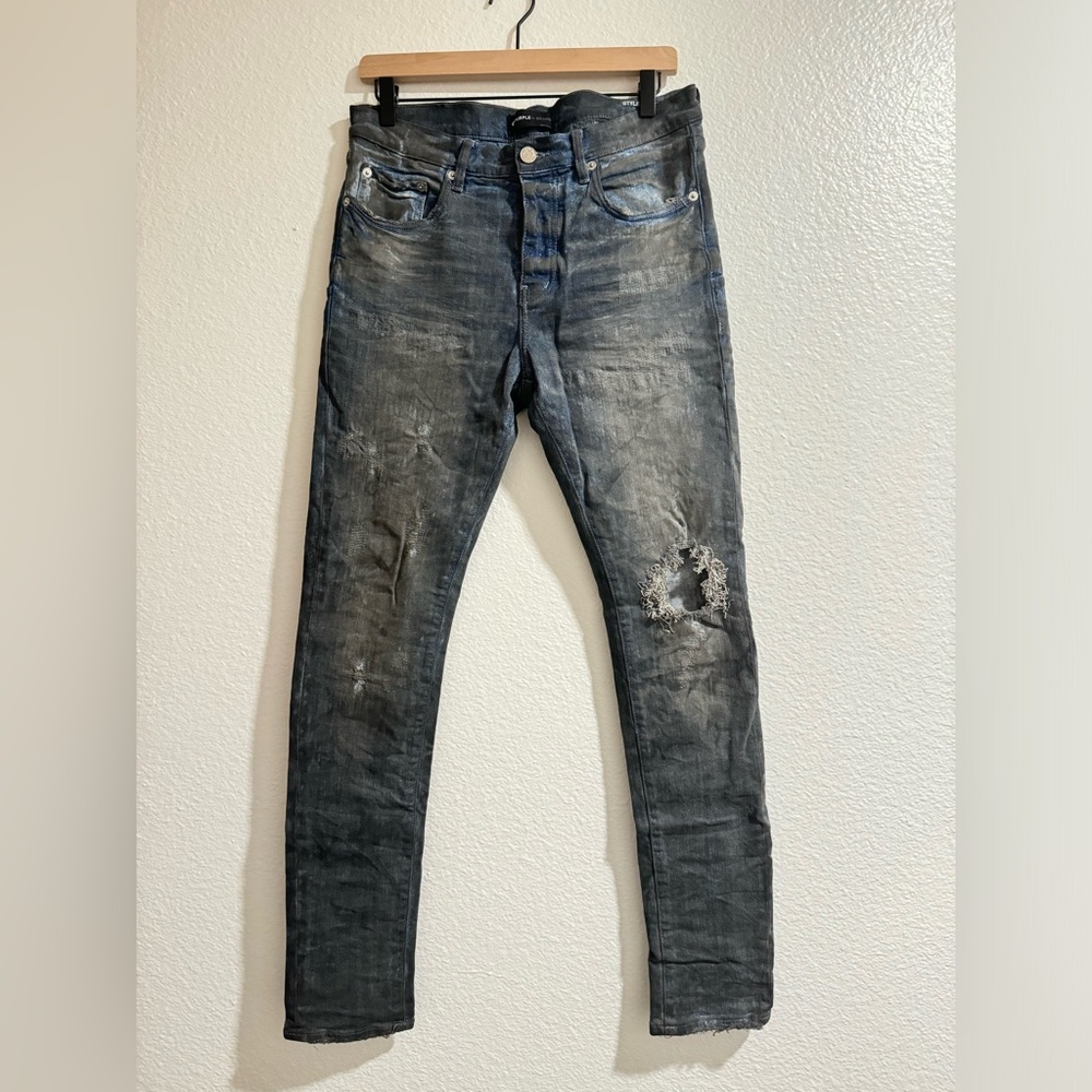 Purple Brand Low Rise Skinny Waxed Mechanic Indigo Blowout
